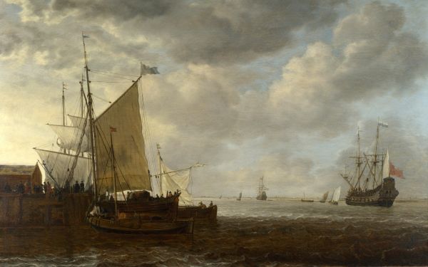 schilderij, schip, boot, zeilschip, zee, voertuig