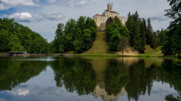 des arbres, paysage, Lac, forêt, architecture, ancien