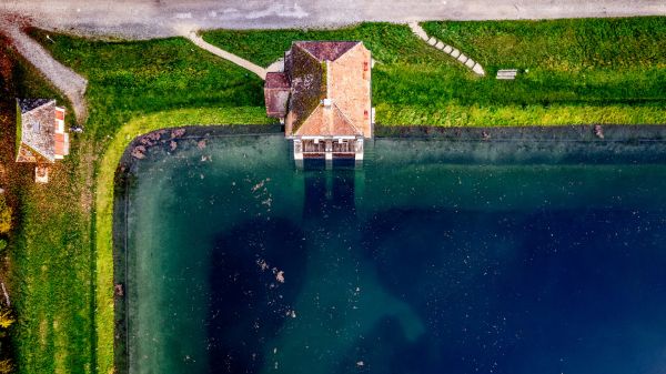 Wasser,Haus,Luftaufnahme,Schweiz,draußen,Dächer