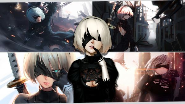 Anime,Meninas anime,obra de arte,Nier Automata,2B Nier Automata,NieR