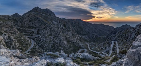 landskab,solnedgang,klippe,himmel,vinter,bjerge