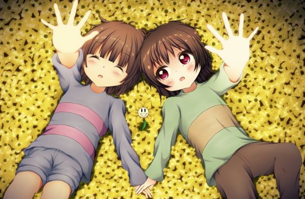 1534x1000 px,Filles anime,Chara,Flowey,Fouiller,Sous-titre