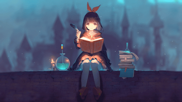 Obra de arte,Chicas anime,libros,Plumas,Velas,química