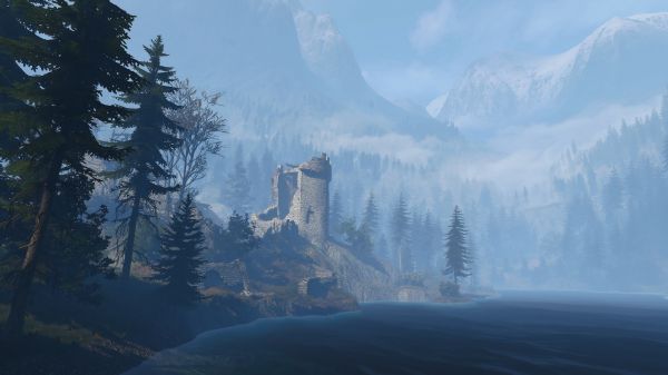 The Witcher 3 Wild berburu, PC gaming, screen shot, danau, Kaer Morhen, kabut