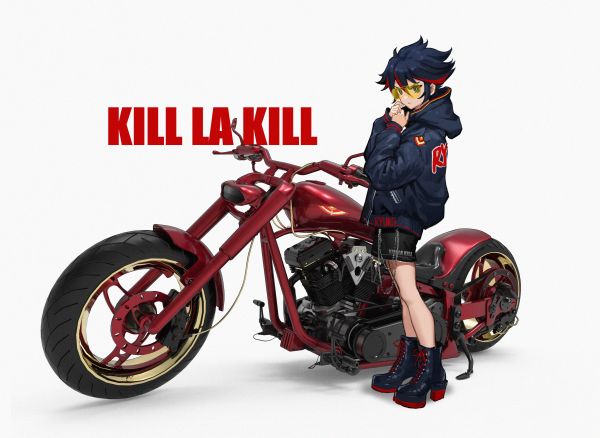 kék szemek,Kill La Kill,Matoi Ryuuko,motorbicikli,anime lányok,egyszerű háttér