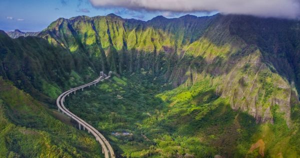 luchtfoto,Hawaii,landschap,1920x1015 px,Bos,snelweg