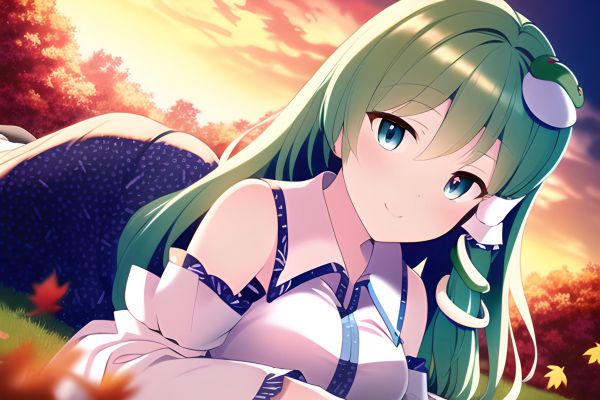 animemeisjes,anime,Touhou,Kochiya Sanae,lang haar,groen haar