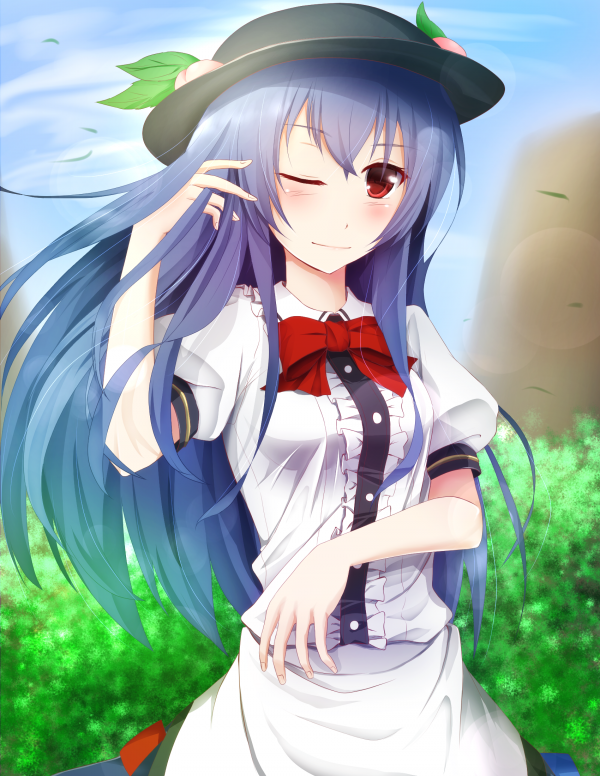 pelo largo,Anime,Chicas anime,ilustración,pelo azul,sombrero