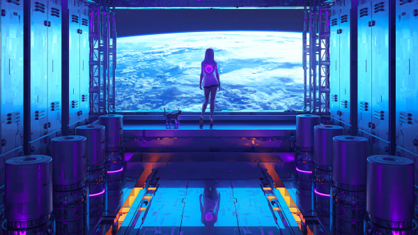 3D,CGI,cyberpunk,space,spaceship,women