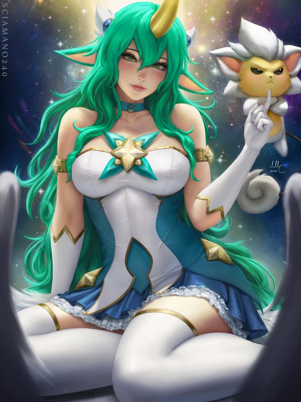 Mirco Cabbia,drawing,Soraka League of Legends,green hair,green eyes,stars