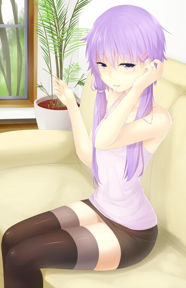 illustrazione,capelli lunghi,anime,anime girls,capelli viola,calze autoreggenti