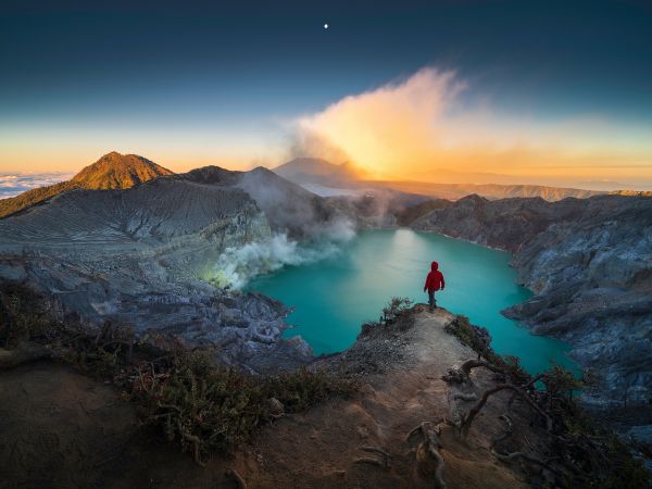 nhiếp ảnh,Miệng núi lửa,Núi lửa,Hồ,bình Minh,Mount Ijen