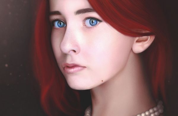 face, digital art, portrait, women, redhead, model