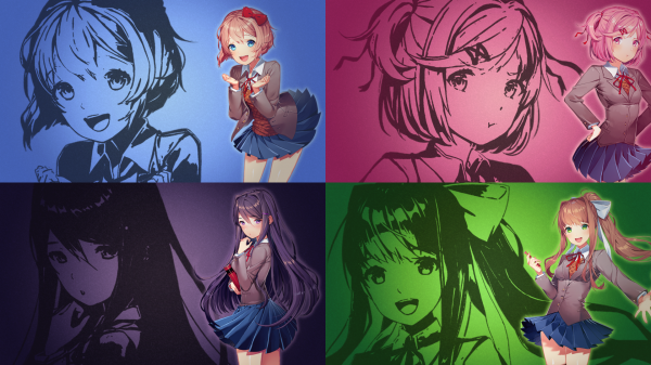 Doki Doki Literature Club, 애니메이션 소녀들, 시각 소설, Monika Doki Doki Literature Club, Yuri Doki Doki Literature Club, Sayori Doki Doki Literature Club