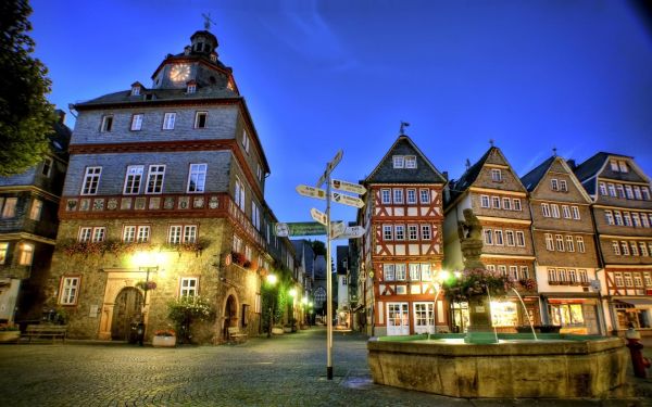 Paysage urbain,soir,nuit,maison,Tourisme,Allemagne