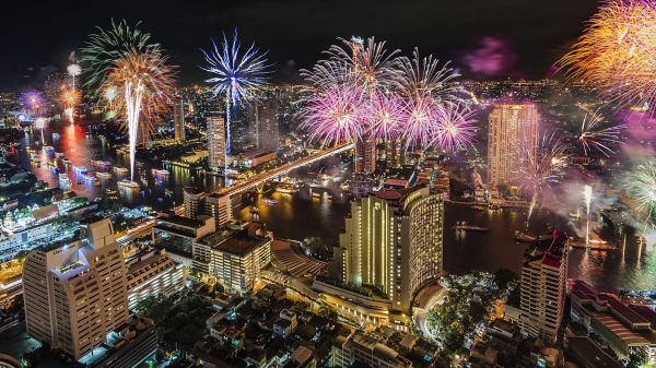 Bangkok,tűzijáték,építészet