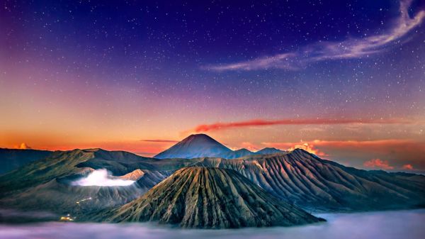 vulkaan,landschap,Mount Bromo,Indonesië,sterren