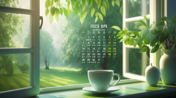 kalender,Daun-daun,cangkir,jendela,sinar matahari,pohon