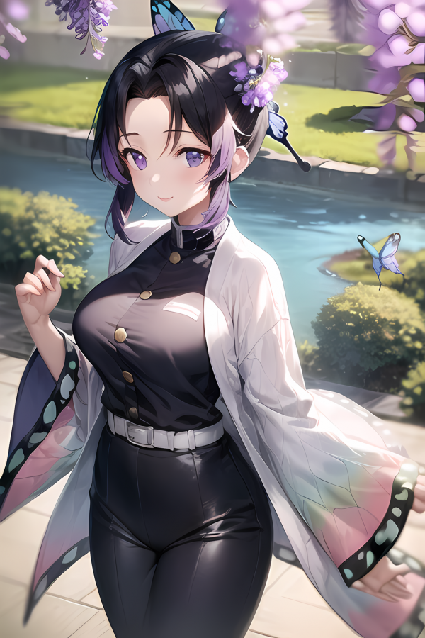 Kochou Shinobu,Kimetsu no Yaiba,Apel AI Art,ai art,outdoors,butterfly