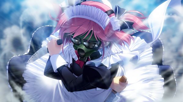 anime,anime girls,gas masks,visual novel,pink hair,Grisaia no Kajitsu