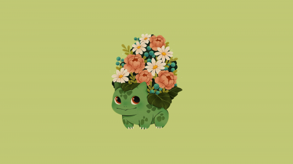 ΠΟΚΕΜΟΝ,Pokemon Πρώτη Γενιά,Bulbasaur,παστέλ,λουλούδια,μπουκέτο