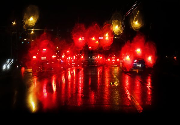 street, abstract, colorful, dark, night, car