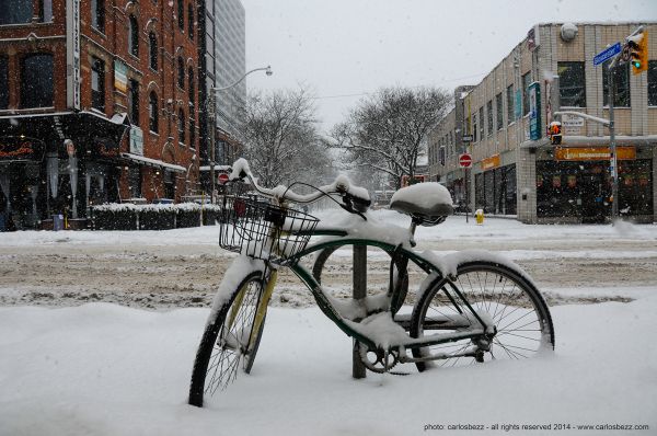 città, strada, bicicletta, costruzione, la neve, inverno