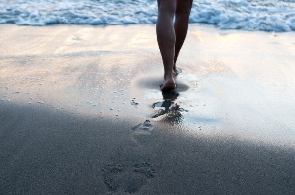 mar, areia, mulheres, agua, reflexão, azul