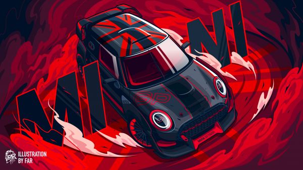 digital art, artwork, illustration, car, vehicle, Mini