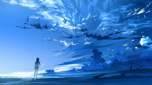 clouds,anime,anime girls,sky,blue