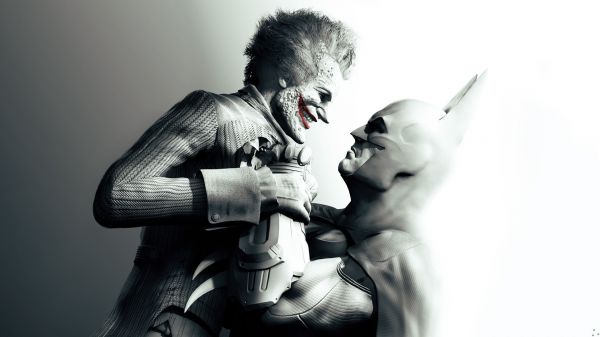 монохромный,Бэтмен,Batman Arkham City,Джокер,статуя,Мускул