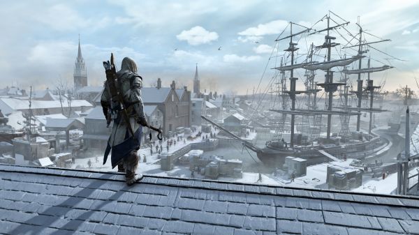 Assassin's Creed,Photoshop Generative Fill,invierno,videojuegos,Assassins Creed III,Connor Kenway