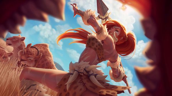 3840x2160 픽셀,삽화,사냥꾼,전설의 Nidalee 리그,여자들