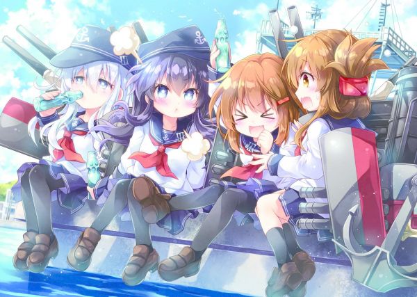 Akatsuki KanColle,аниме,аниме момичета,Hibiki KanColle,Ikazuchi KanColle,2000x1426 пиксела