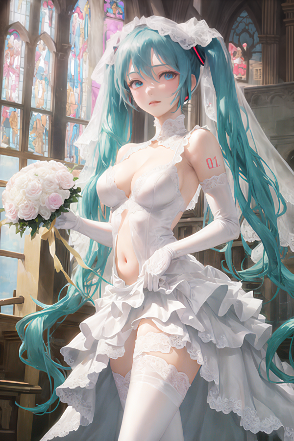 anime girls,anime,flowers,long hair,wedding dress,blue eyes