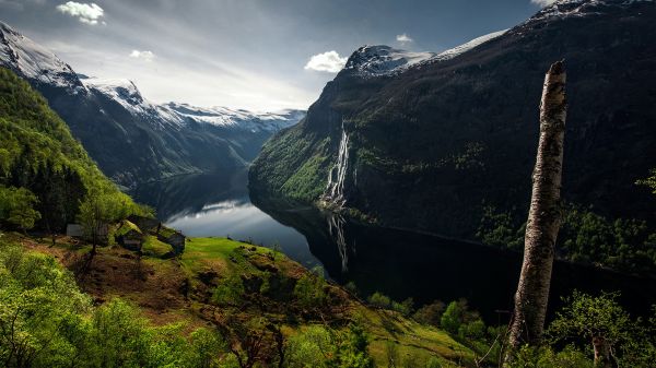 風景, 山々, 自然, フィヨルド, 湖, 水