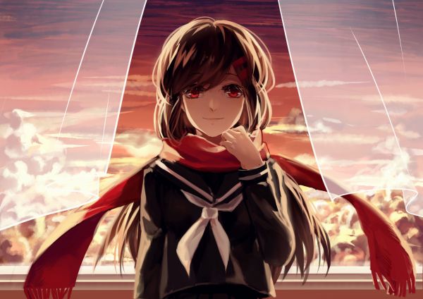 ilustração,Anime,cachecol,Projeto Kagerou,Tateyama Ayano,menina