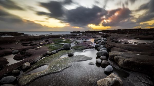 západ slunce, moře, longexposure, cestovat, Irsko, světlo