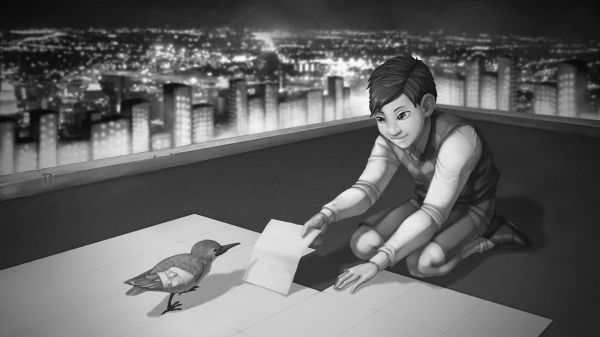 des oiseaux, jeux vidéo, Enfants, blanc, noir, Monochrome