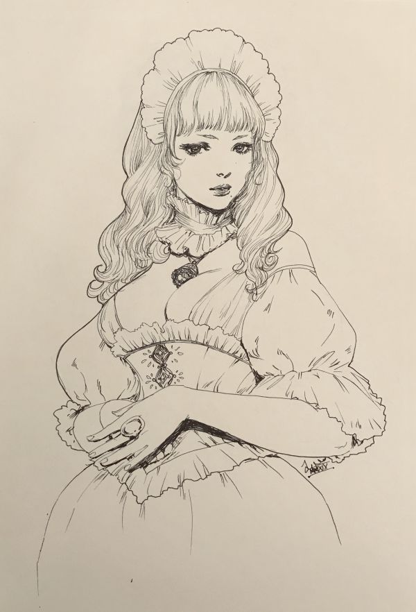 お絵かき,Jasmin Darnell,inking,モノクロ,切断,ビンテージ