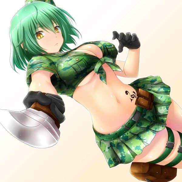 Hikage Senran Kagura, Senran Kagura, Anime Mädchen, grüne Haare, Spaltung