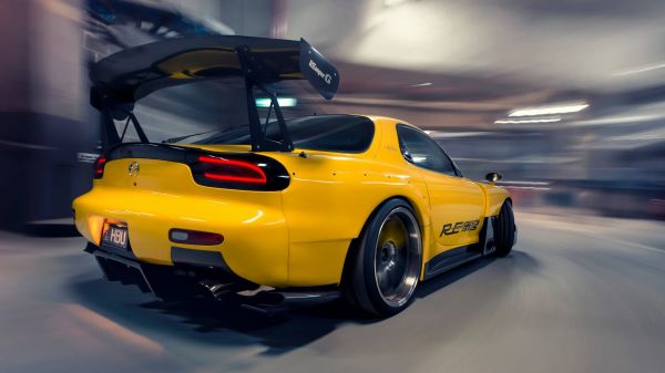 JDM, 日本の自動車, 黄色の車, Mazda RX 7 FD, マツダ, スポーツカー