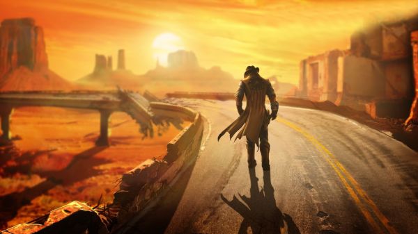 paesaggio,cielo,Cadere,Fallout New Vegas,luce del sole,Alba