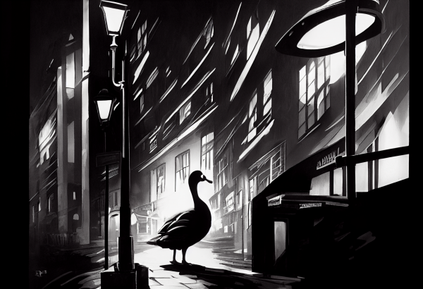 duck noir,rață,noir,lamp post