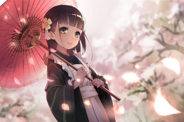 anime,anime girls,white skin,Gochuumon wa Usagi Desu ka,yukata,cherry blossom