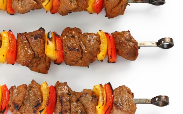 food, meat, barbecue, kebabs, cuisine, bell peppers