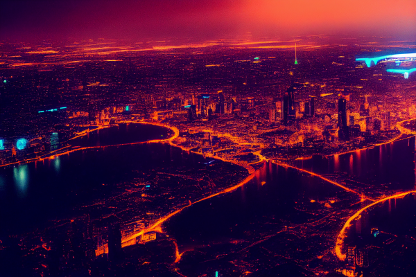 ai art,city,aerial view,cyberpunk,night