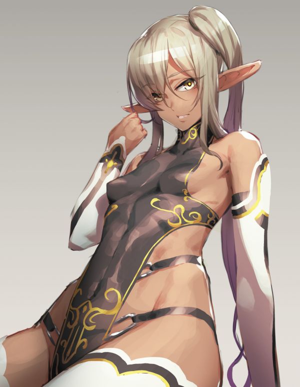 anime girls,anime,dark elf,dark skin,simple background,Chyko