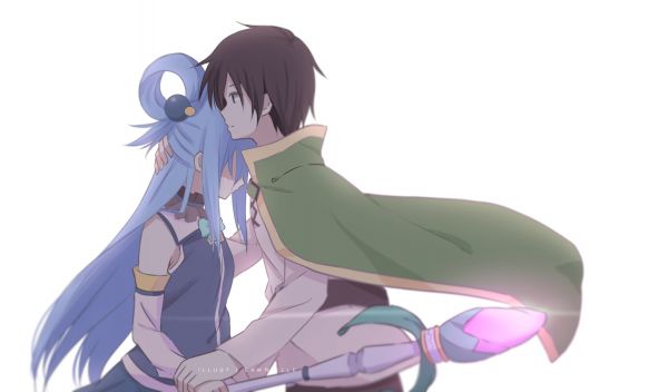 Kono Subarashii Sekai ni Shukufuku wo,Aqua KonoSuba,Anime girls,Sato Kazuma KonoSuba,Beyaz arkaplan,Ağlamak