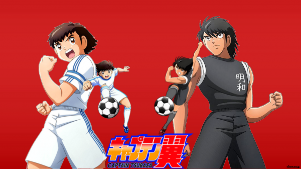 Captain Tsubasa,anime jongens,anime,voetbal,voetbal,rode achtergrond